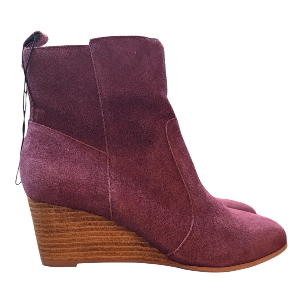 Violet & Red Jay Jay suede stacked heel wedge ankle fall booties burgundy
